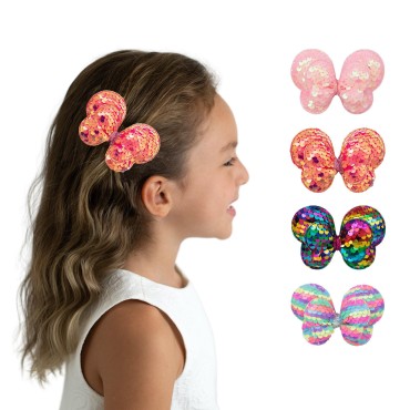 Summer Crystal 4Pcs 3D Sequins Butterfly Bow Hair Clips For Girls - Nonslip Unique Hair Accessories for Everyday, Birthday and Parties (4Pcs 3D Butterfly HHMP)