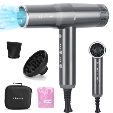 Blow Dryer with Diffuser, IG INGLAM Professional Hair Dryer 110,000RPM Brushless Motor High Speed Low Noise Constant Temperature Auto-Clean, Powerful Ionic Hair Dryer for Salon Travel Gift