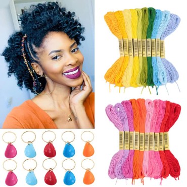 30 PCS Hair Accessory Includes 20 PCS Hair Accessory Colorful Hair String Hair Thread Yarn and 10 PCS Acrylic Leaf Charm African Braids Clip for Black Women and Girls (multicolor)