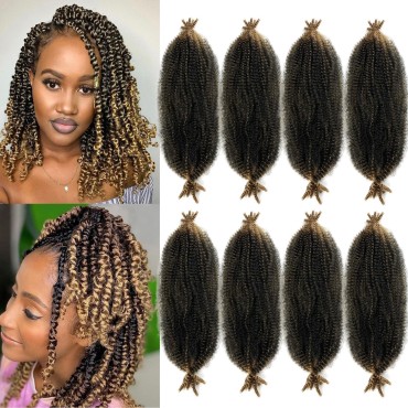 Marley Twist Braiding Hair Pre-Separated Springy Afro Twist 16 Inch 8 Packs Spring Twist Hair Kinky Twist for Faux Locs Crochet Braiding Afro Twist Hair Extensions for Women(16Inch(Pack of 8), T27)