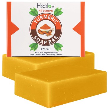 Turmeric Soap Bar for Face & Body - All Natural Turmeric Skin Soap - Turmeric Face Soap Reduces Acne, Heals Scars, & Cleanses Skin - Turmeric Bar Soap for All Skin Types (Pack of 2)