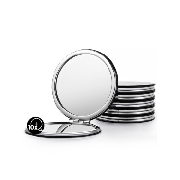 Getinbulk Compact Magnifying Mirror Bulk, Set of 6 Round Double-Sided 1X/10X Magnification PU Leather 2.8