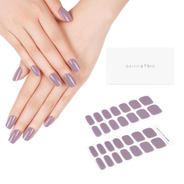 DANNI & TONI Semi Cured Gel Nail Strips Grey-Purple (Subdued Sangria) Gel Nail Stickers Semi Cured Nail Polish Wraps 28 Stickers