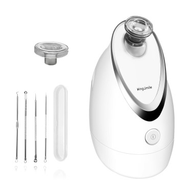 Kingsmile Face Steamer, Nano Facial Steamer for Sinuses & Unclogs Pores Hot Steam Vaporizer for Home Facial SPA, Face Humidifier for Clear Blackheads Acne Deep Clean - 4 Piece Stainless Steel Skin Kit