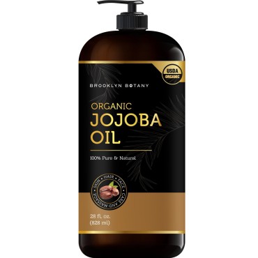 Brooklyn Botany USDA Organic Jojoba Oil for Skin, Hair and Face - 100% Pure and Natural Body Oil and Hair Oil - Carrier Oil for Essential Oils, Aromatherapy and Massage Oil - 28 fl Oz