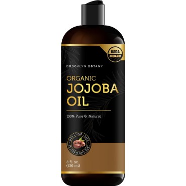 Brooklyn Botany USDA Organic Jojoba Oil for Skin, Hair and Face - 100% Pure and Natural Body Oil and Hair Oil - Carrier Oil for Essential Oils, Aromatherapy and Massage Oil - 8 fl Oz