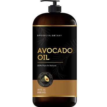 Brooklyn Botany Avocado Oil for Skin, Hair and Face - 100% Pure and Natural Body Oil and Hair Oil - Carrier Oil for Essential Oils, Aromatherapy and Massage Oil - 28 fl Oz