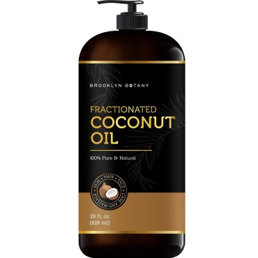 Brooklyn Botany Fractionated Coconut Oil for Skin, Hair and Face - 100% Pure and Natural Body Oil and Hair Oil - Carrier Oil for Essential Oils, Aromatherapy and Massage Oil - 28 fl Oz