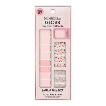 Dashing Diva Gloss Nail Strips - Feeling Flush | UV Free, Chip Resistant, Long Lasting Gel Nail Stickers | Contains 32 Nail Wraps, 1 Prep Pad, 1 Nail File
