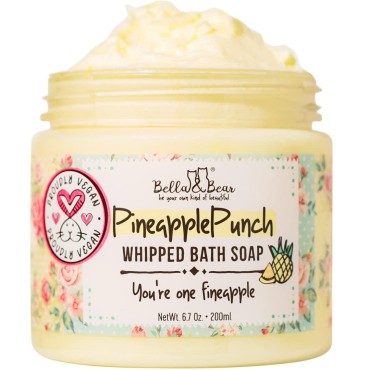 Bella & Bear Pineapple Whipped Soap - Paraben Free - Cruelty-Free Vegan Body Wash And Shave Cream, 6.7oz (6.7 oz)
