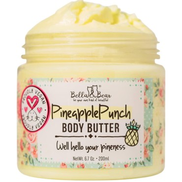 Bella & Bear Pineapple Body Butter, Hydrating Formula - Vegan Travel Size (6.7oz)