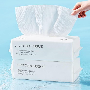 Cotton Facial Dry Wipes 100 Count, Deeply Cleansing Disposable Face Towel Cotton Tissue, Multi-Purpose for Skin Care, Facial Tissue for Cleansing, Skincare and Makeup Remover
