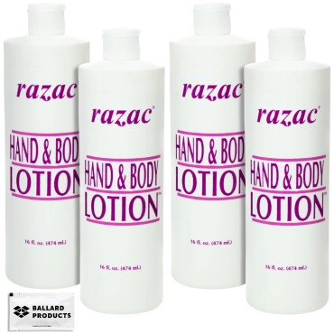 Razac Hand & Body Lotion, Pack of 4 - Moisturizing for Dry Skin - Unisex, with Bonus Moist Towelette