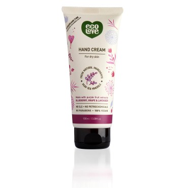 ecoLove - Natural and Organic Moisturizing Hand Cream- Organic Blueberry, Grape & Lavender - Non Greasy Fast Absorbing Vegan Hand Lotion for Dry Skin, 3.38 fl oz