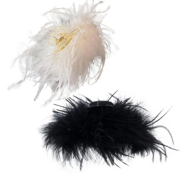 2Pcs Artificial Ostrich Feathers Hair Claw Clips S...