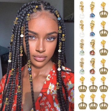 Formery Crystals Loc Jewelry for Hair Gold Crown Coiling African Dreadlock Cuff Accessories Spiral Braid Jewels for Black Women (18PCS)