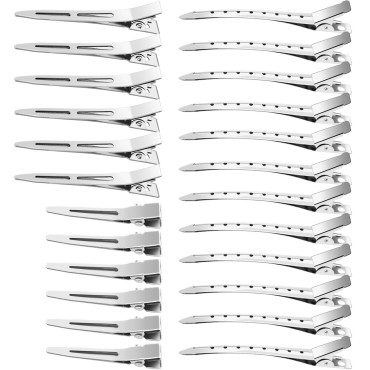 65Pcs Duck Billed Hair Clips for Styling Sectioning, Metal Silver Alligator Clips for Women, 3 Sizes for Roller, Pin Curl Loc Clips for Retwist, Salon, Barber, Bows DIY