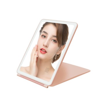 GcSige Rechargeable Travel Vanity Mirror with Lights,Portable Lighted Makeup Beauty Mirror, 3 Color Lighting Modes, Dimmable Touch Screen, Tabletop LED Folding Cosmetic Mirror,11 Inch