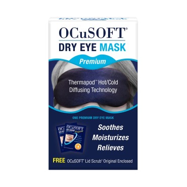 OCuSOFT Dry Eye Mask Premium - Reusable Hot & Cold Compress & Eye Mask for Dry Eyes- Soothes Dry & Irritated Eyes - Includes Removable Heat Pocket - 1 pc Premium Eye Mask & 2 pcs Eyelid Cleanser Scrub