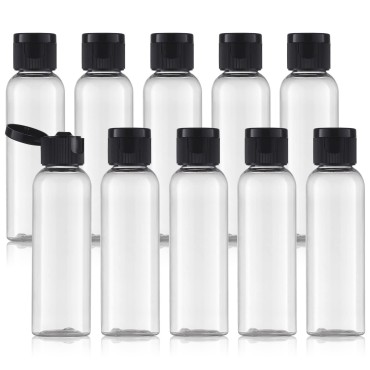 Tekson Travel Bottles Empty 2oz (10 PCS), Plastic Travel Size Cosmetic Container, TSA Amber Squeeze Bottle for Shampoo, Conditioner (Flip Cap)