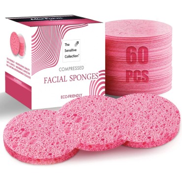 60-Count Compressed Facial Sponges, 100% Natural C...