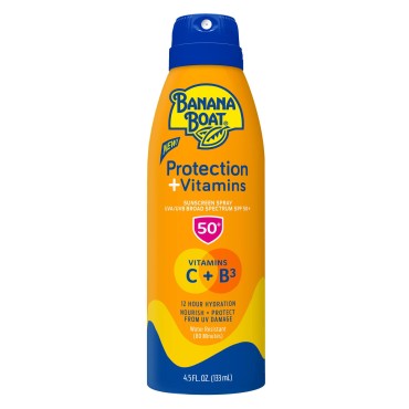 Banana Boat Protection + Vitamins Sunscreen Spray SPF 50 | Moisturizing with Vitamin C & Niacinamide Sunscreen, B3 4.5 oz.