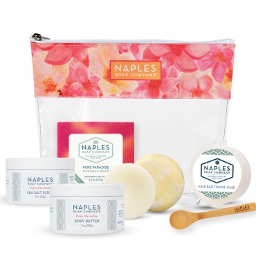 Naples Soap Company Cult Classics Collection Gift Set - Natural Soap, Body Butter, Sea Salt Scrub, Shampoo and Conditioner Bars - Eco-Friendly, Cruelty-Free, No Parabens or Silicones - Pure Paradise
