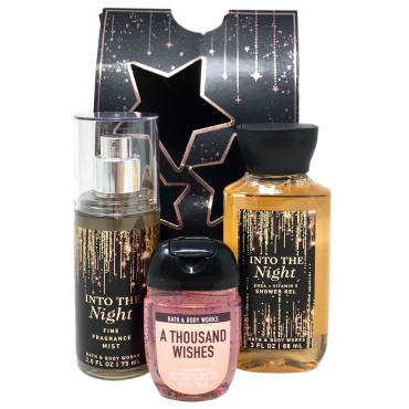 Let's Celebrate Mini Gift Set - Includes Into the Night Fine Fragrance Mist, Into the Night Shower Gel, and A Thousand Wishes Hand Gel arranged in a Gift Bag - Travel Size