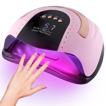 268W UV LED Light Lamp Nail Dryer for Gel Polish with 57 pcs Dual Light Beads 4 Timer Setting and Automatic Sensor