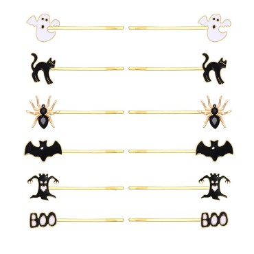 HZEYN 12 Pack Hallowen Hair Clips Spooky Ghost Spider Bat Devil Tree Bobby Pins Hair Accessories Costume Jewelry for Women Halloween Party Supplies (BOO Devil Tree)