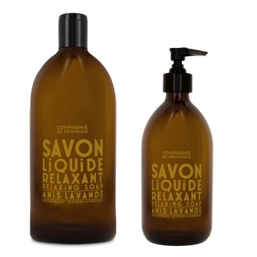 Compagnie de Provence Savon de Marseille Apothicare Liquid Soap, Anise Lavender, 16.9 Fl Oz Glass Pump Bottle and 33.8 fl oz Plastic Bottle Refill