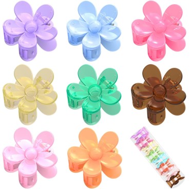Flower Hair Clips 8PCS Hair Claw Clips Daisy Hair Clips Nonslip Large Claw Clips Strong Hold Cute Hair Clips Thick Hair Big Hair Clips Hair Claw Clips 8 Colors For Women Girl Gift