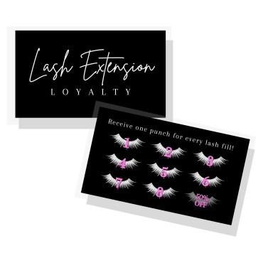 Lash Extension Loyalty Punch Cards | 50 pack | Eyelash False 2x3.5” inches symbols match aftercare instructions minimalist black and white thank you client cards matches intake forms for lash artists
