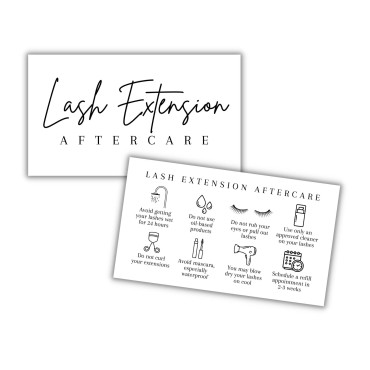 Lash Aftercare Extension Care Cards | 50 Pack | Eyelash False 2 x 3.5” inches Symbols 2-3 Week Refill Instructions Minimalist Gold foil Appearance Pink White and Black How to Care for Your Extensions