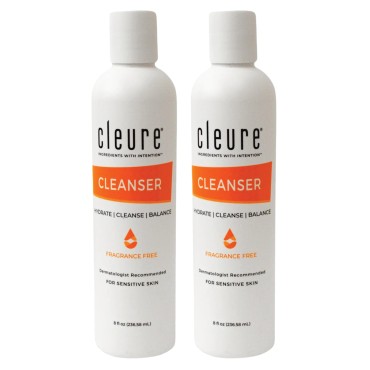 Cleure Lotion Cleanser for Dry Sensitive Skin, Free of Fragrance, Gluten, Paraben, Salicylate and Non Comedogenic (8 oz, 2 Pack)