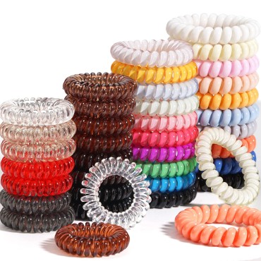 Mixed Type Spiral Hair Ties, DED 35 Pcs No Crease Coil Hair Ties, Phone Cord Hair Ties, Ponytail Holder Hair Coils Hair Accessories for Women Girls All Hair Types