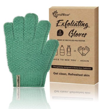 Evridwear Exfoliating Recycled Yarn Eco-Friendly Bath Gloves for Shower, Spa, Massage and Body Scrubs, Dead Skin Cell Remover, Ingrown Hair, Scratching, Gloves with Hanging Loop (1 Pair Heavy Glove)