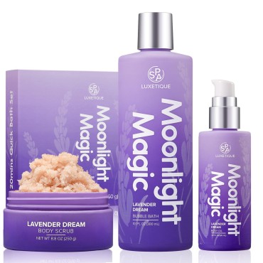 Spa Gifts Set for Women, Spa Luxetique 3 Pcs Lavender Bath and Body Gift Sets ,Birthday & Christmas Gifts for Women Mom, Relaxing Spa Kit for Her, Home Bath Sets with Bubble Bath, Body Scrub ,Body Oil
