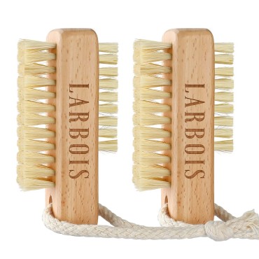 Larbois Nail Brush for Cleaning Fingernails, 2Pack Wooden Nail Brushes Fingernail Brush for Cleaning Nail Scrub Brush Two-sided with Hanging Rope (Beechwood)