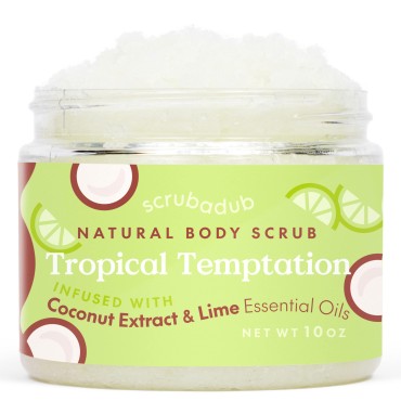 Scrubadub Natural Body Scrub 10oz Coconut Lime | Sea Salt Body Scrub Made in USA | Perfect Butt Legs Arms Hand Exfoliating Scrub | Vegan Cruelty Free & Natural Skincare