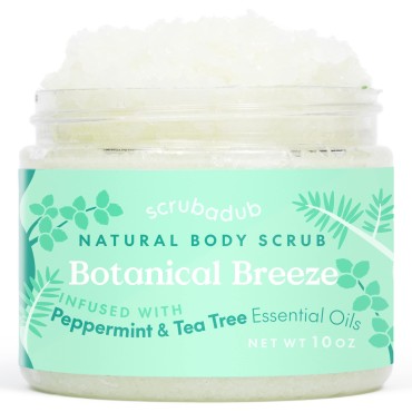 Scrubadub Natural Body Scrub 10oz Peppermint Tea Tree | Sea Salt Body Scrub Made in USA | Perfect Butt Legs Arms Hand Exfoliating Scrub | Vegan Cruelty Free & Natural Skincare