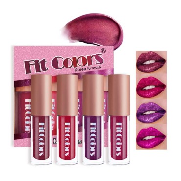 AKARY Glitter Metal Lip Gloss Set 4 color, Valenti...