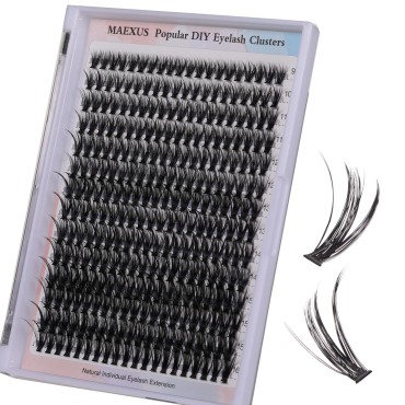 MAEXUS Lash Clusters DIY Eyelash Extension Individual Lashes Mixed Tray Faux Mink 240 Clusters 20D Eyelash Extensions (M20D 0.07D,9mm-16mm MIX)