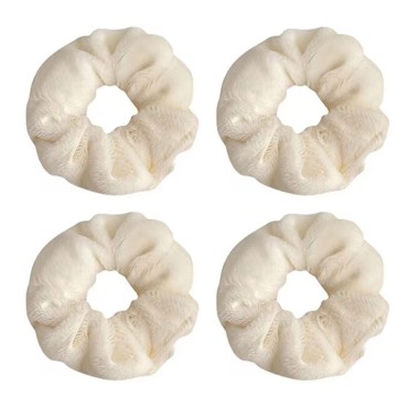 ZBORH 4 Pcs Flannel Hair Scrunchies Soft Elastic Hair Ties Set for Women Teenage Girls Ponytail Holders (Cream-coloured)