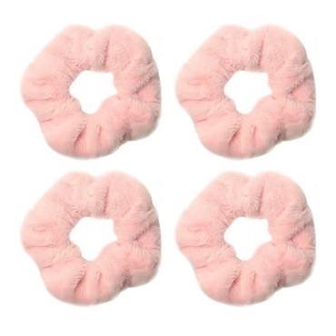 ZBORH 4 Pcs Flannel Hair Scrunchies Soft Elastic Hair Ties Set for Women Teenage Girls Ponytail Holders (Pink)