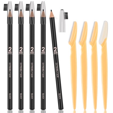 5Pcs Black Waterproof Eyebrow Pencil Set Pull Cord Peel-off Brow No Chipping Pencil For Marking Filling And Outlining Tattoo Makeup And Microblading Supplies Kit-Women's Makeup Professional Eyebrow Pencil (Black)