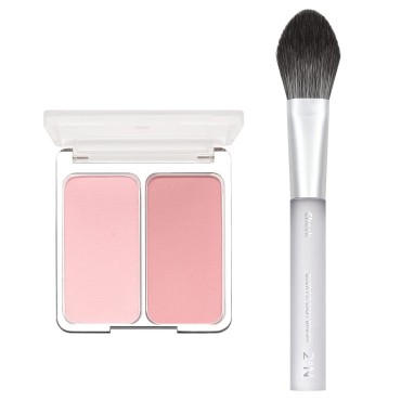 2aN Cheek Tint Blush Palette Brush - 2-in-1 Long Lasting High Pigment Powder Blushes Duo in Slim Compact - Professional Quality Cruelty Free Korean Makeup & Beauty Products for Women & Girls (Brush+Lovely Pink)