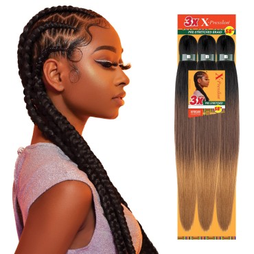 Sensationnel X-pression prestretched braiding hair - 3x xpression 58 inch all kanekalon flame retardant synthetic braid in hair extensions - 3X 58 Inch (3 pack, 1B)