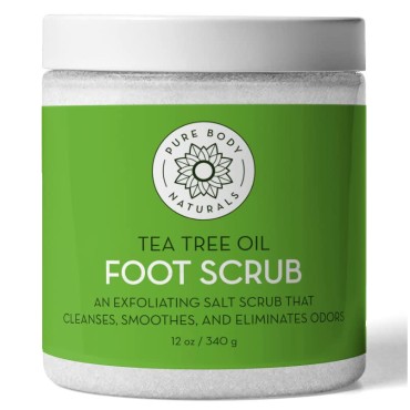 Tea Tree Oil Foot Scrub, 12 ounces - Cleanses and Exfoliates - Attacks the Cause of Smelly Feet - Great for Athletes - by Pure Body Naturals