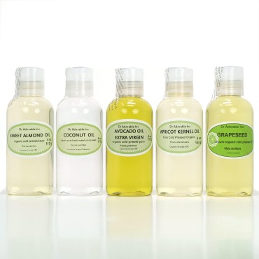 5 Variety Set All Natural Premium Organic 100% Pure Oils (Fractionated Coconut Oil, Unrefined Extra Virgin Avocado oil, Apricot Kernel Oil, Grapeseed Oil, Sweet Almond Oil) Hair Skin Nails Care